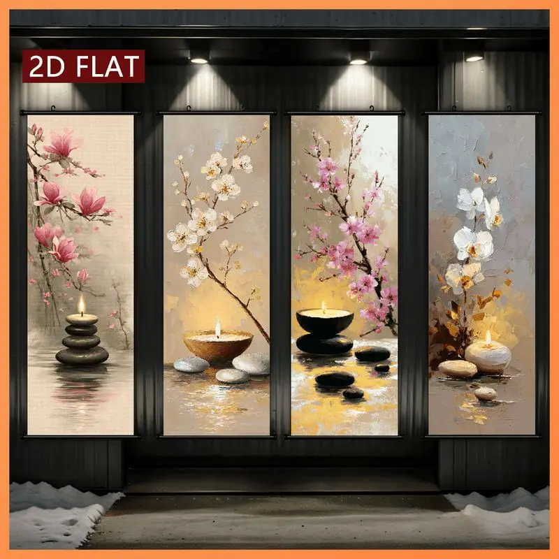 VIKAMA Blush Yulan Candle Stone Wall Tapestry Zen Flower Impasto Tranquil Spa Scroll Art Home Decor Cozy Room Soft Durable Gift
