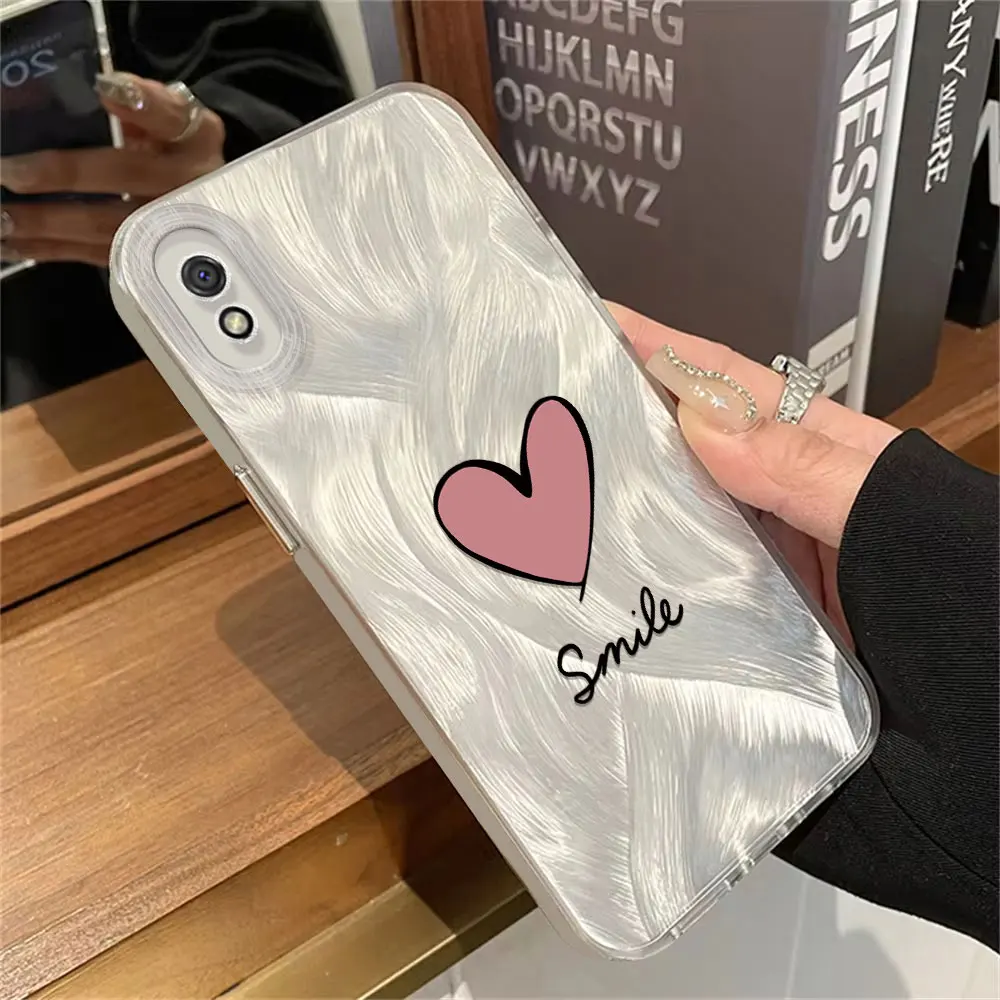 Fashion Love Heart Painting Pattern IMD Case For Xiaomi Redmi 13 12 11 10 Shockproof Laser Feather Yarn Soft Phone Cover Fundas