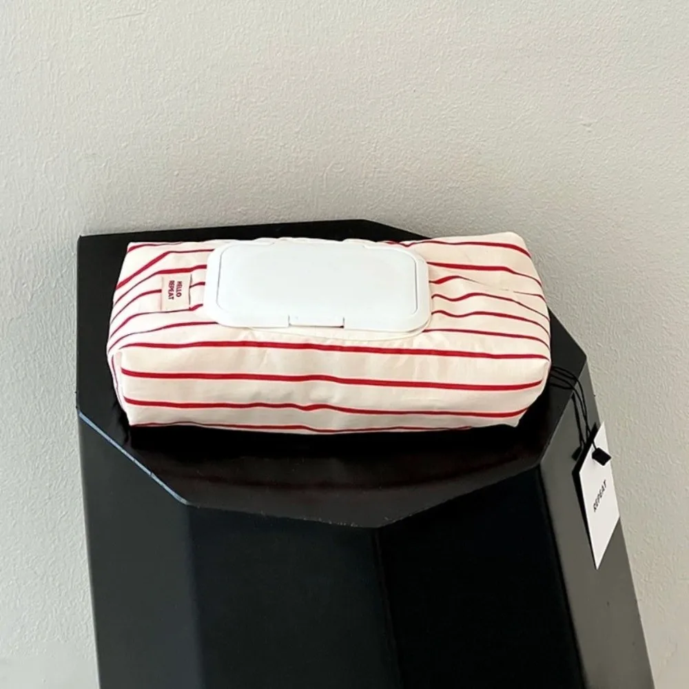 High Quality Striped Fabric Wet Wipe Pouch Multipurpose Pull Out Tissue Bag Portable Car Tissue Box Living Room Organizer