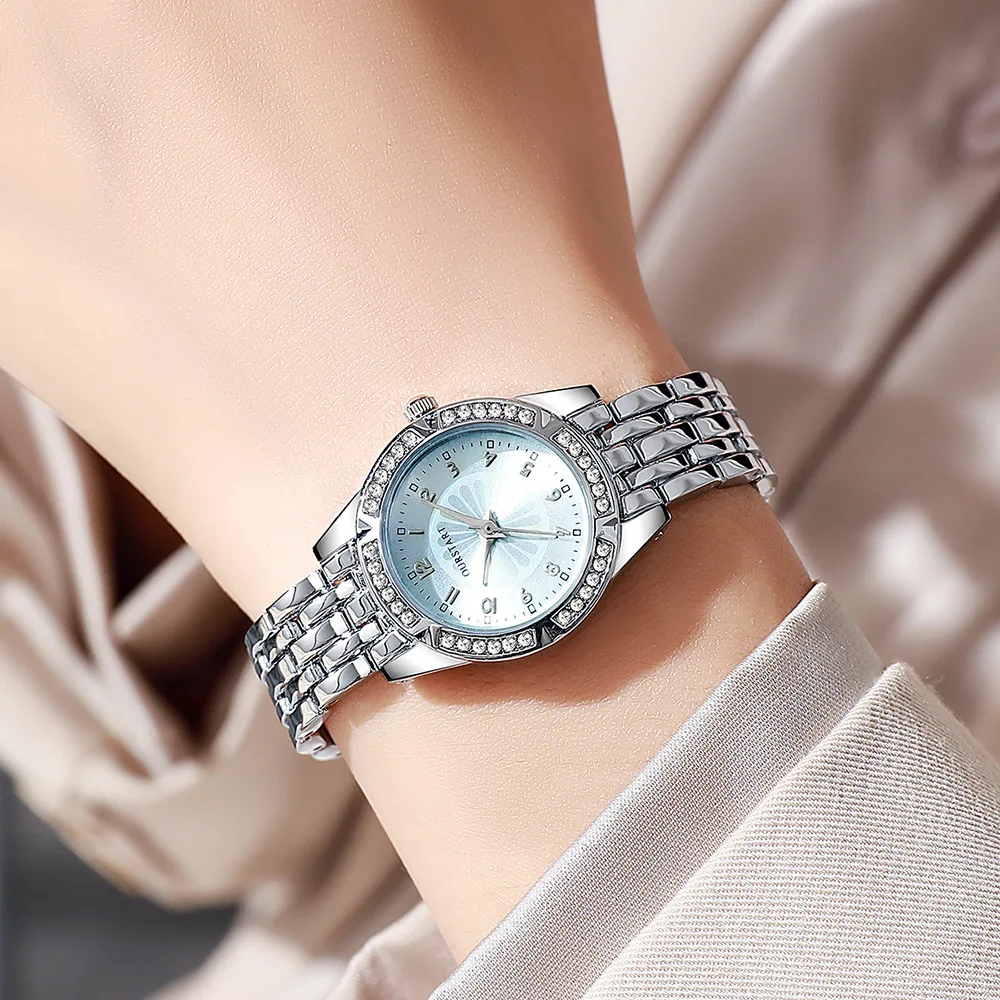 New diamond Studded Small Dial Watch Women's Steel Strap Fresh Crushed ice blue high Beauty Daisy Female Fashion Watches gift
