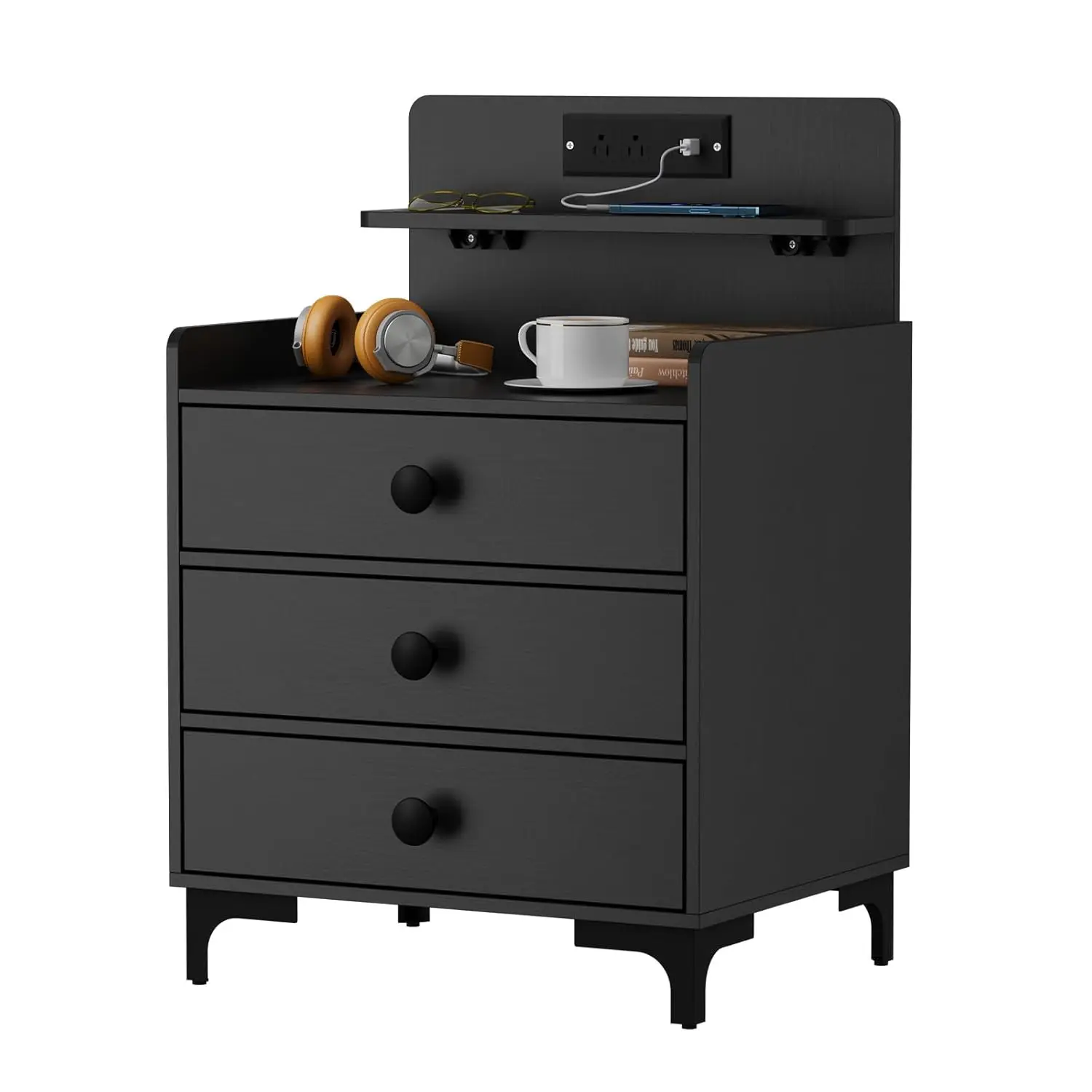 

Nightstand With Charging Station, 3 Drawer Night Stand With USB Ports And Open Storage Shelf, Modern Bedside, Customized