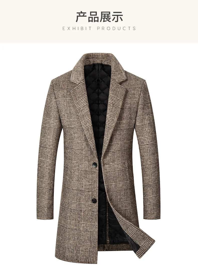 Jaket Wol Pria Motif Kotak-kotak, Mantel Bisnis, Blazer Kerah Turun, Kancing Satu Baris, Cardigan Lengan Panjang, Pakaian Luar Kasual