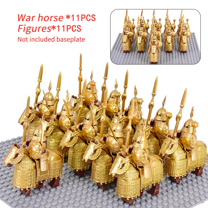 MOC Medieval Knights War Horse Heavy Cavalry Warriors Iron Buddha Warhorse Figures Building Blocks Bricks Toys For Kids gifts