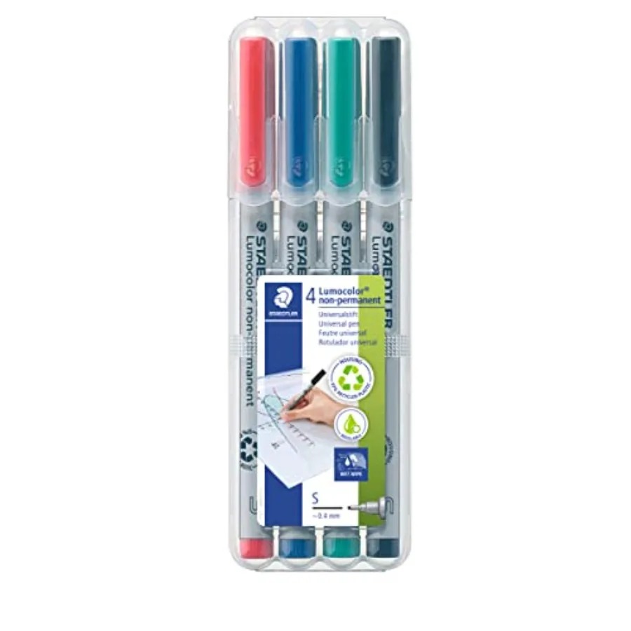 

Lumocolor Non-Permanent Universal Pen: Set of 4 Markers, Colors, Super Felt Tip 0.4mm - Multi Surface, Quick Dry and Water-Solu