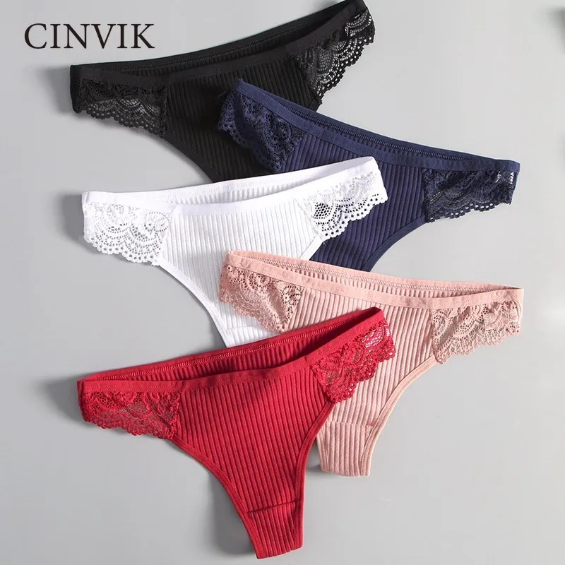 

CINVIK Women's Lace Fashion Cotton G-string Letter Thong Panties Sexy low Waist Briefs Underwear Female Lingerie Intimate Pants