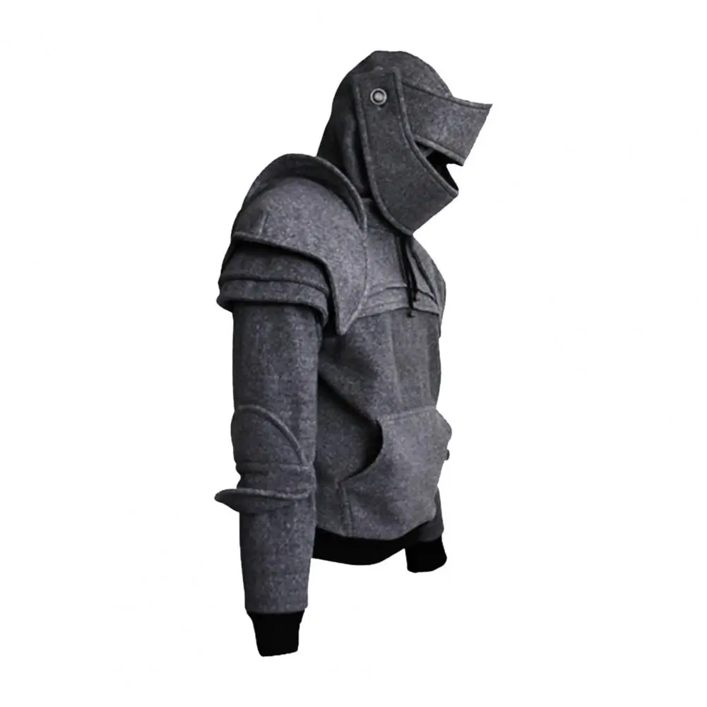 Hoodie Costume Hoodie for Men with Drawstring Patch Pocket Elastic Cuff Halloween Knight Hoodie with Long Sleeves Retro Style