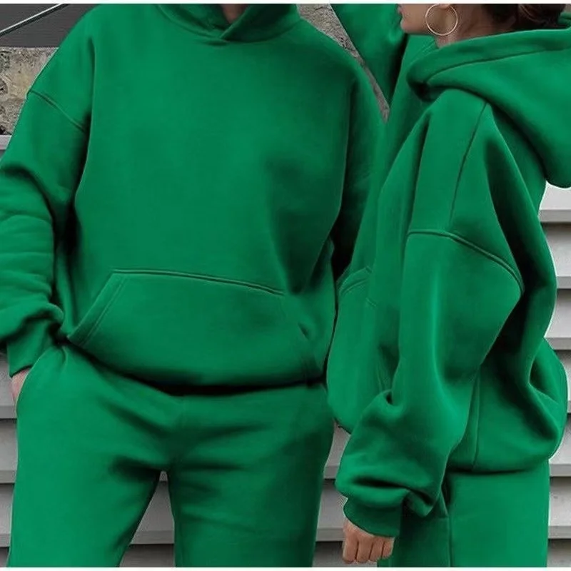 Men Ms Autumn and Winter New Solid Color Hoodie+pants Two-piece Set Couple style  Fashionable Casual Sports Set Size S-3XL