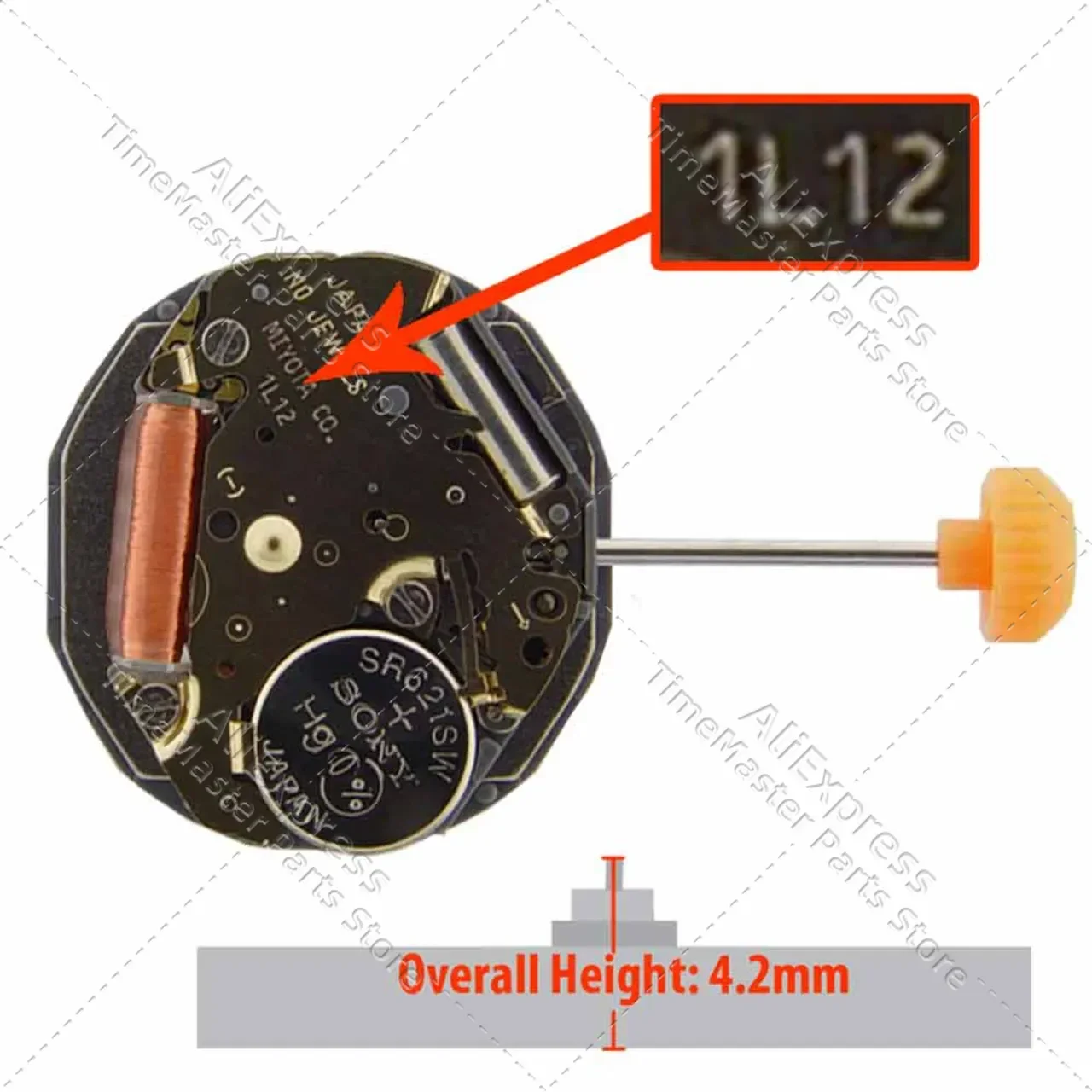 Piezas de movimiento de reloj nuevo Miyota 1L12 movimiento de cuarzo original 1L12 calendario de movimiento movimiento de 3 manos
