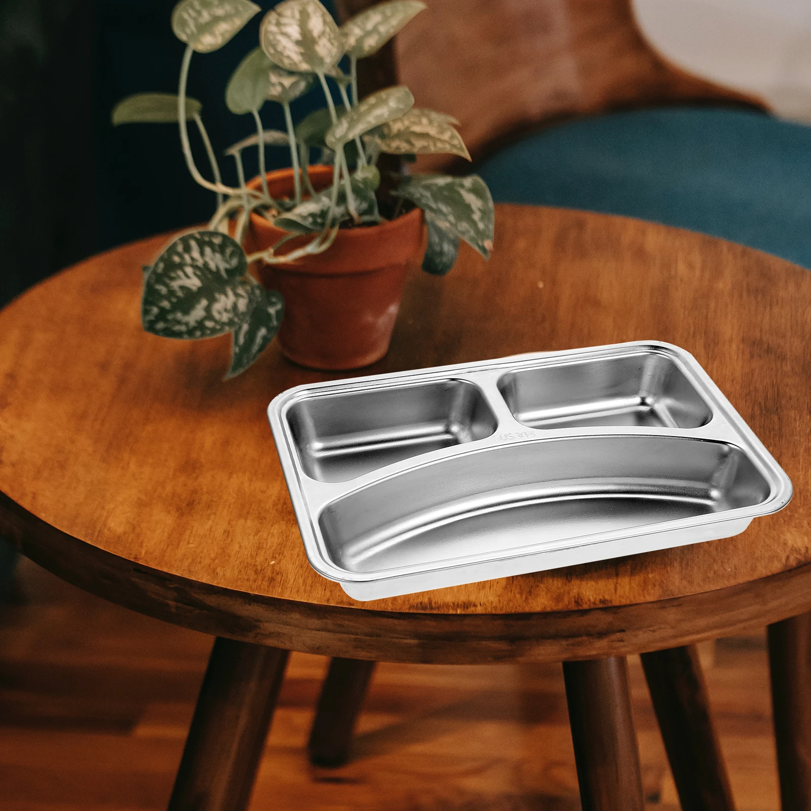 

304 Stainless Steel Meal Plates Sectioned Food Trays Divided Serving Square Student Camping Picnic Material Home