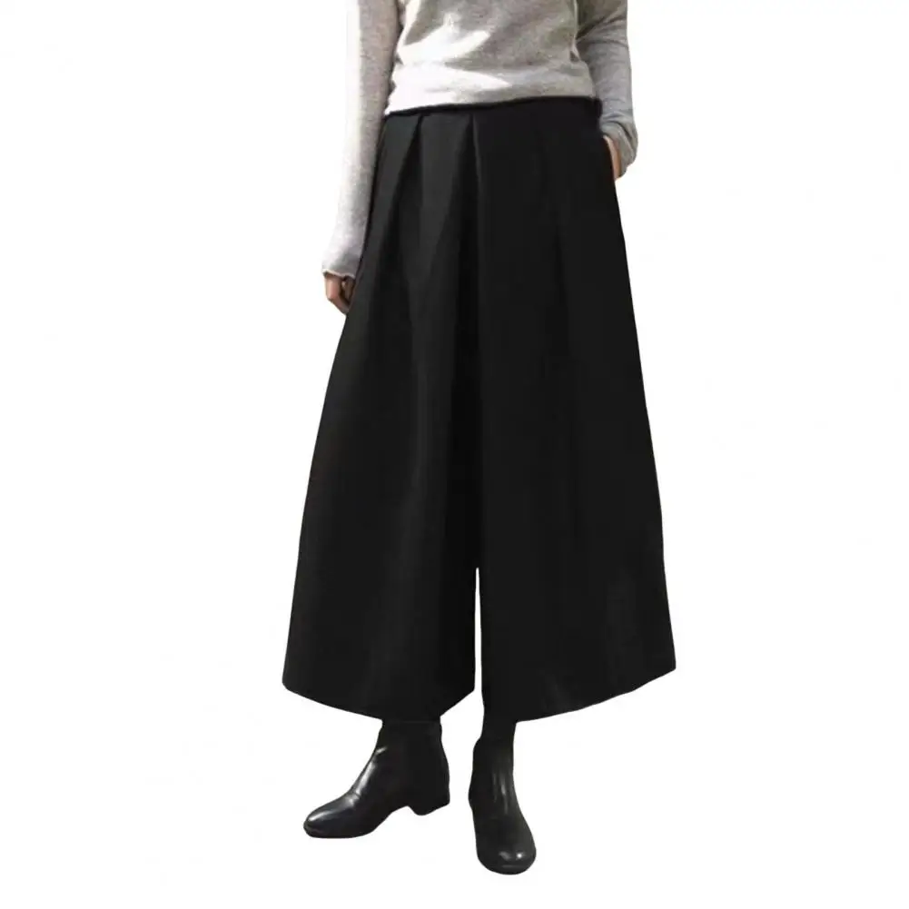 Woolen Loose Wide Leg Pants Skirts A-line Profile Pleated Trousers Winter Autumn Small Cropped Pant Fashion Office Lady Culottes