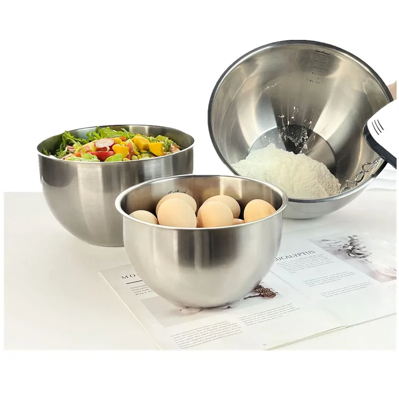 3 Piece Mixing Bowls Set for Baking Cooking Salad and Food Prep with Measuring Marking Stainless Steel Mixing Bowl 2L 4L 7L