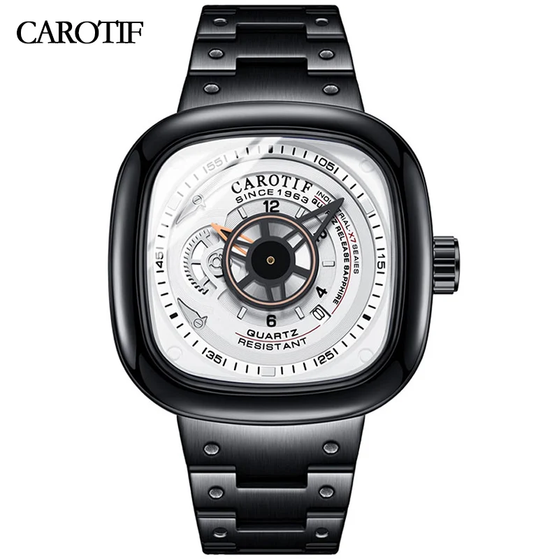 CAROTIF Brand Square Dial Quartz Men Watch Stainless Steel Strap Business Wristwatch Waterproof Men\'s Hand Clock reloj hombre