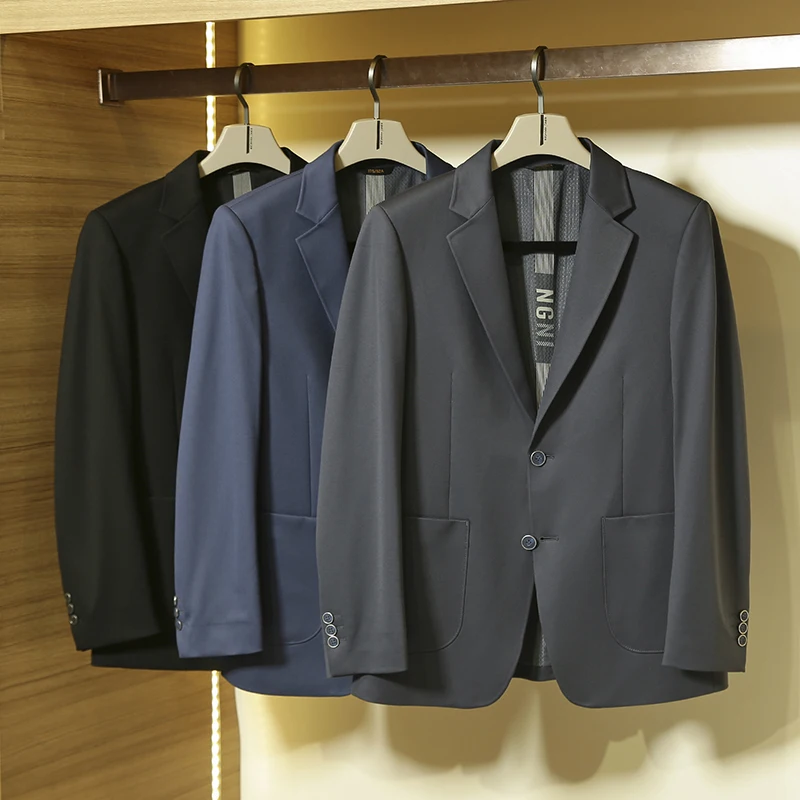 

Мужской повседневный деловой костюм из смесовой ткани с модалом, высококачественный, модный, городской стиль, пиджак на двух пуговицах, однобортный