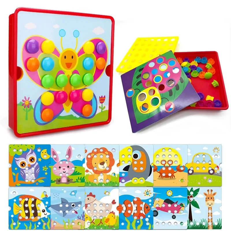 Children's Baby Puzzle Mushroom Nails Large Particles Early Education Early Learning Toys Handmade Toys