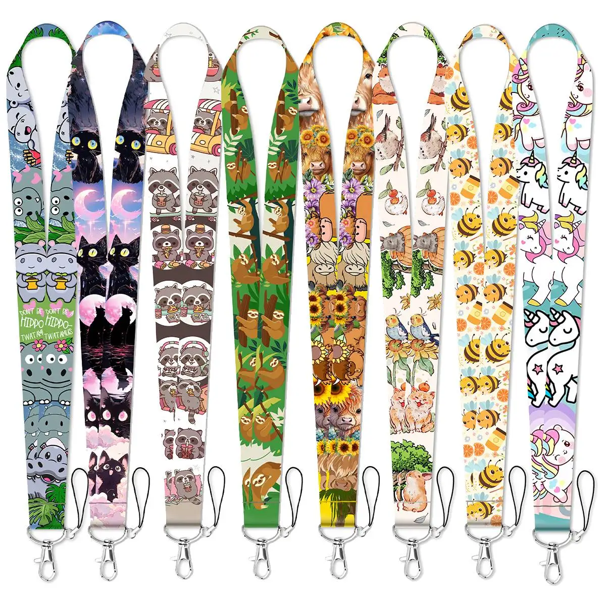 Cattle Neck Strap Keychain Cartoon Animals Lanyard Card Holders Keycord DIY Hanging Rope Cute Hippo Lanyad Phone Accessories