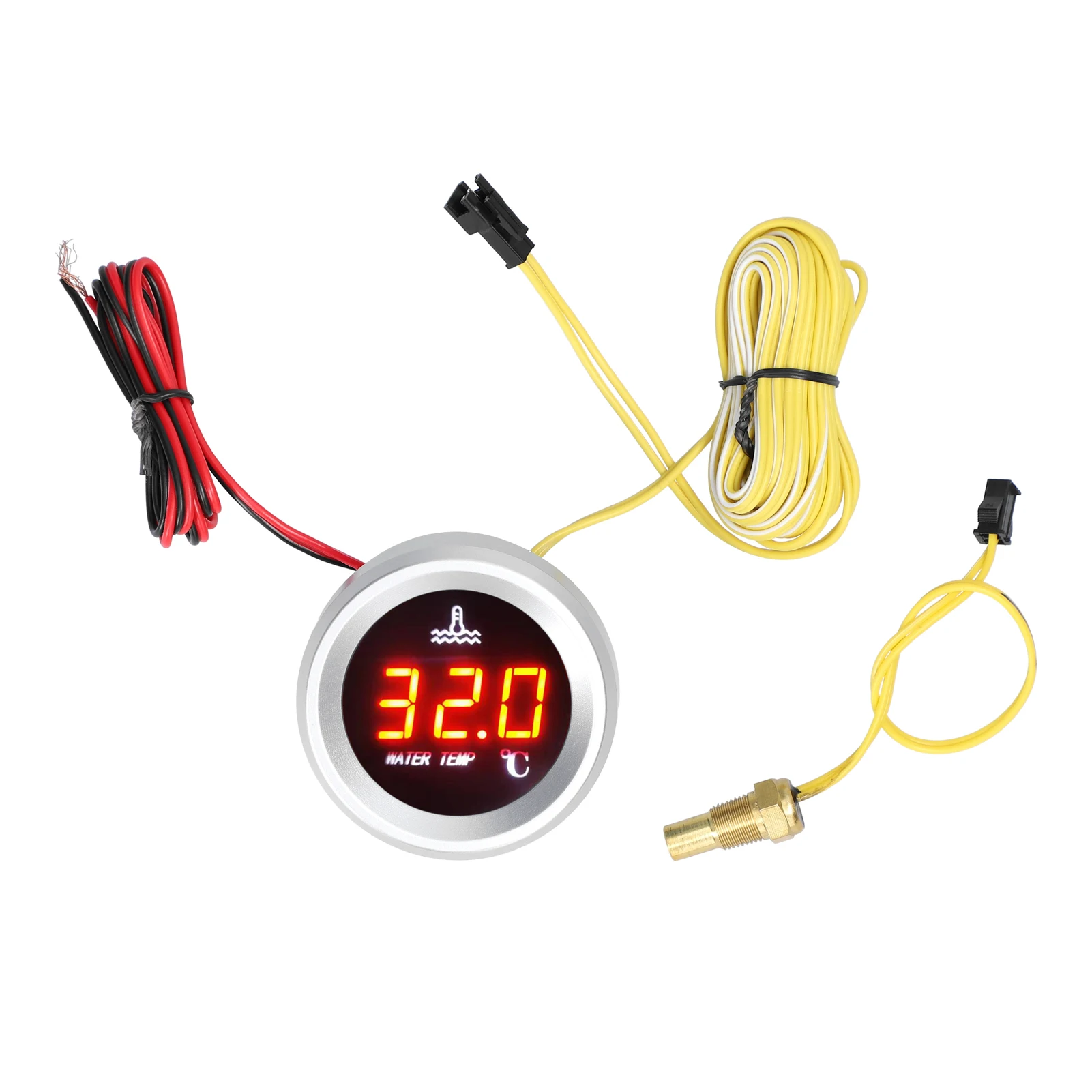 52mm Water Temperature Gauge Car Digital Meter LED Display 9-36V with Temperature Sensor Alarm Function