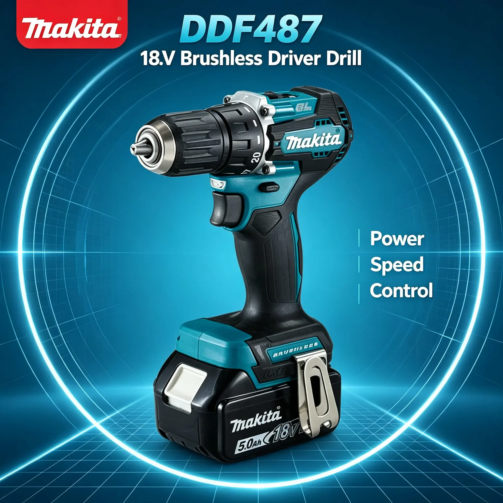 Trapano avvitatore Makita DDF487, 18V Brushless 1700RPM 40Nm, XPT Twin LED, mandrino da 13mm, senza batteria al litio e caricabatterie