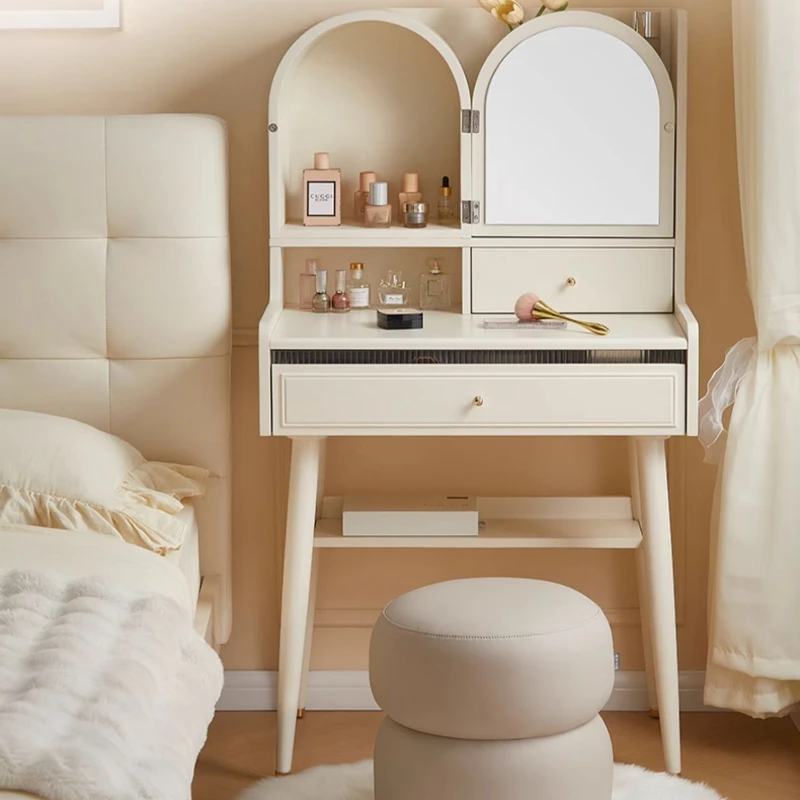 

Cream Style Bedroom Small Apartment Makeup Mirror Storage Cabinet Integrated Dressing Table