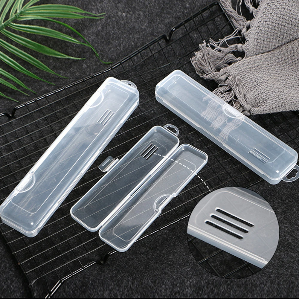 Portable transparent dustproof plastic tableware box Rectangle Case For spoons forks chopsticks straws makeup brush storage box