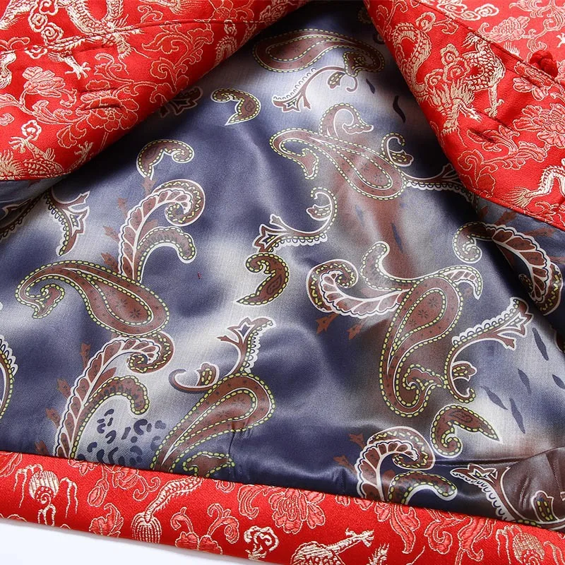 Traditionelle Chinesische Kleidung Tang Anzug Hochzeit Jacke 2019 Rot Seide Jacke Männer Herbst Drachen Cheongsam Tops Plus Größe 4XL