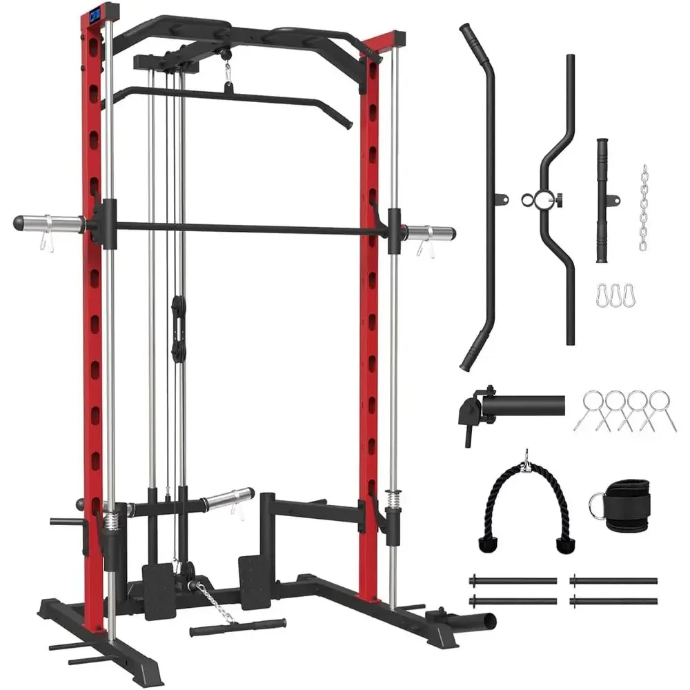 

Многофункциональная силовая стойка с турником для вертикальной тяги, тренажером Landmine, тренажером Smith, рукояткой для T-Bar Row, тройным тросом, ремнем для лодыжки, держателем для дисков, креплениями для эспандеров и многим другим оборудованием.