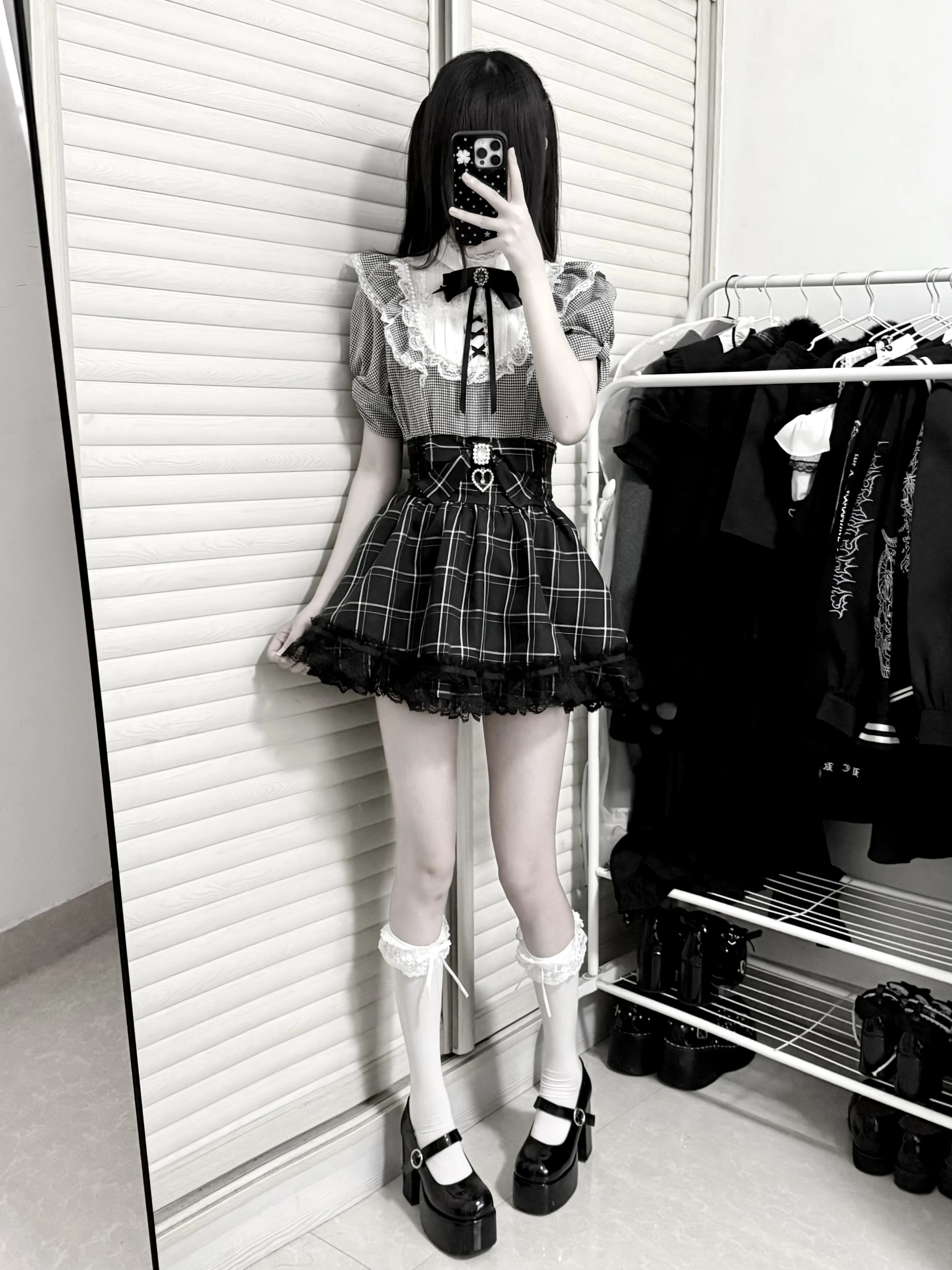 Original Mine Mass-Produced Lolita Short-Sleeve Shirt and Skirt Set Summer Girl's Sweet Cool Gothic Style Top High-Waisted Skirt