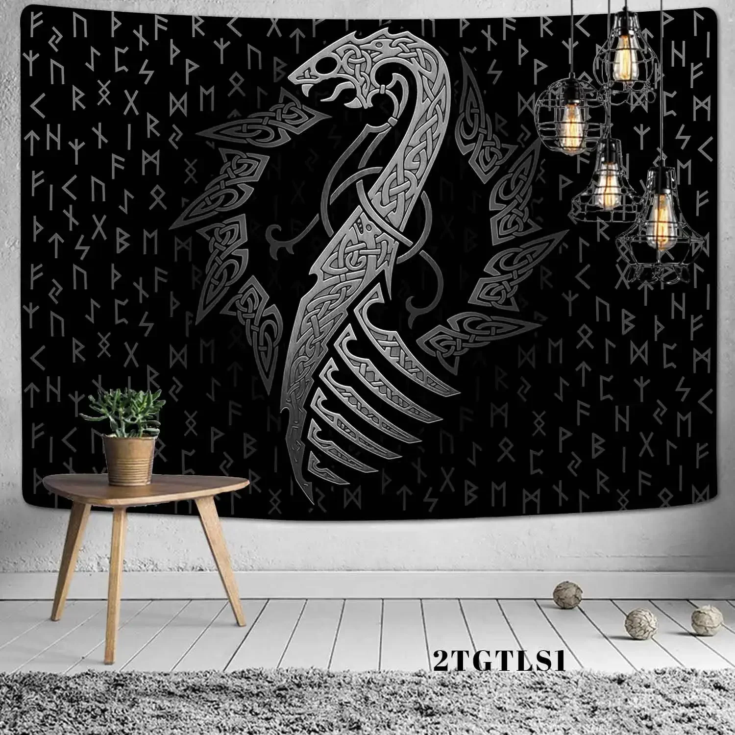 Viking Raven Tapestry Mysterious Viking Meditation Psychedelic Runes Art Wall Hanging Tapestries for Living Room Decor Yoga Mat