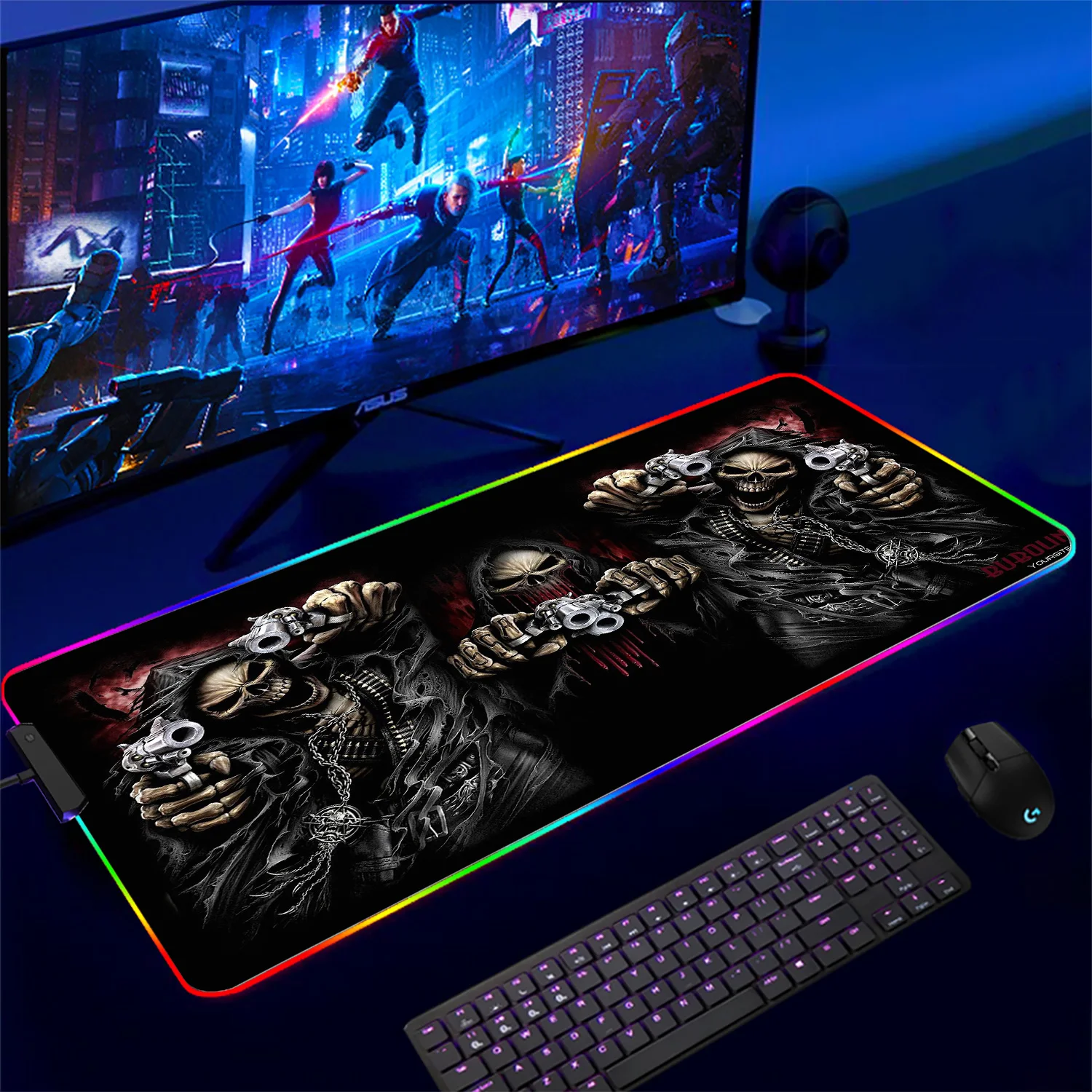 big rgb led anime mousepad gamer mouse pad cranio de horror borracha computer desk mat tapete de teclado 01