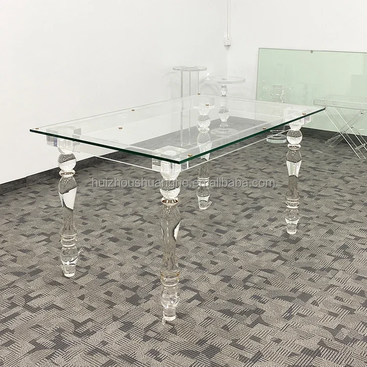 Restaurant Modern Design Banquet Transparent Acrylic  Crystal Glass Leg Dining Table Acrylic Hotel Tables