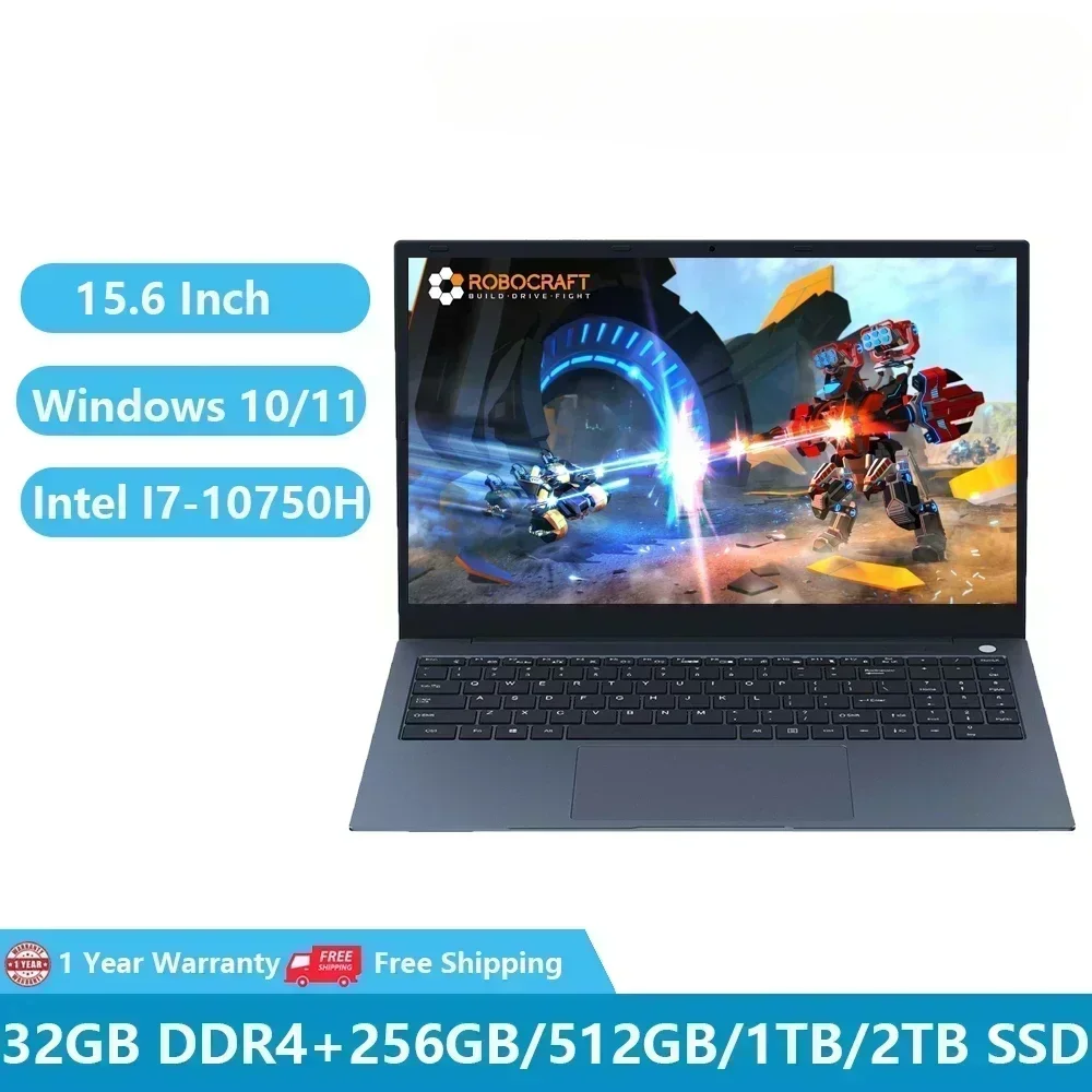 แล็ปท็อปสำหรับเล่นเกมราคาถูกคอมพิวเตอร์ Win11 I7สมุดบันทึก PC 10th รุ่น15.6นิ้ว I7-10750H Intel Core ความจุ32GB RAM 2TB กล้อง NVMe ลายนิ้วมือ