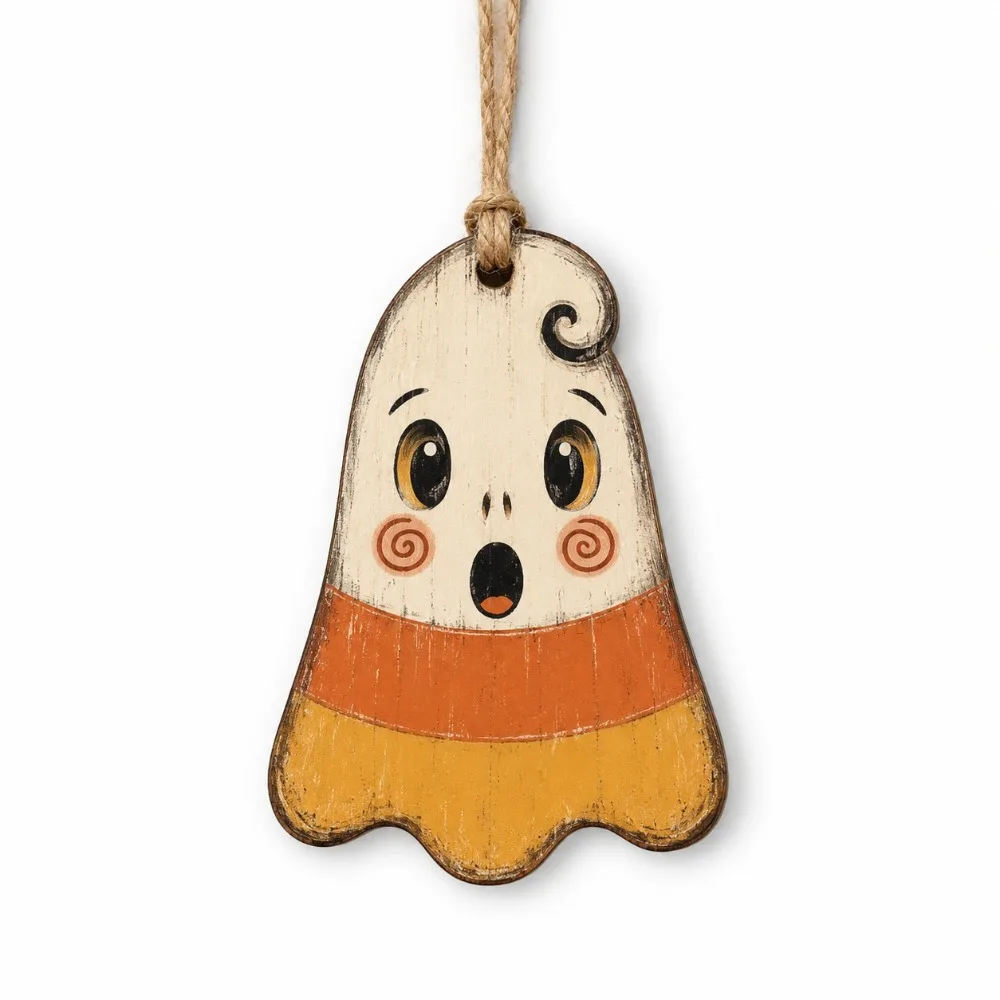 Vintage Style Halloween Pumpkin Ghost Pendant Distressed Painted Trick or Treat Owls Bat Hanging Decoration with Rope Rustic
