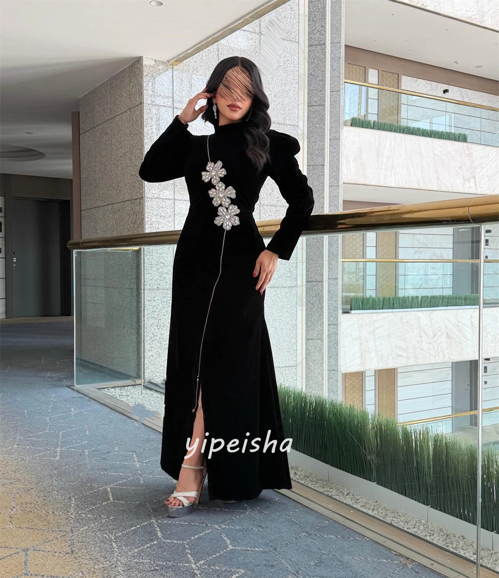 ชุดเดรสยาวทรงเมอร์เมดคอสูงประดับคริสตัลหรูหราแบบสั่งตัดสำหรับโอกาสพิเศษ สไตล์โมเดิร์นเข้าชุด