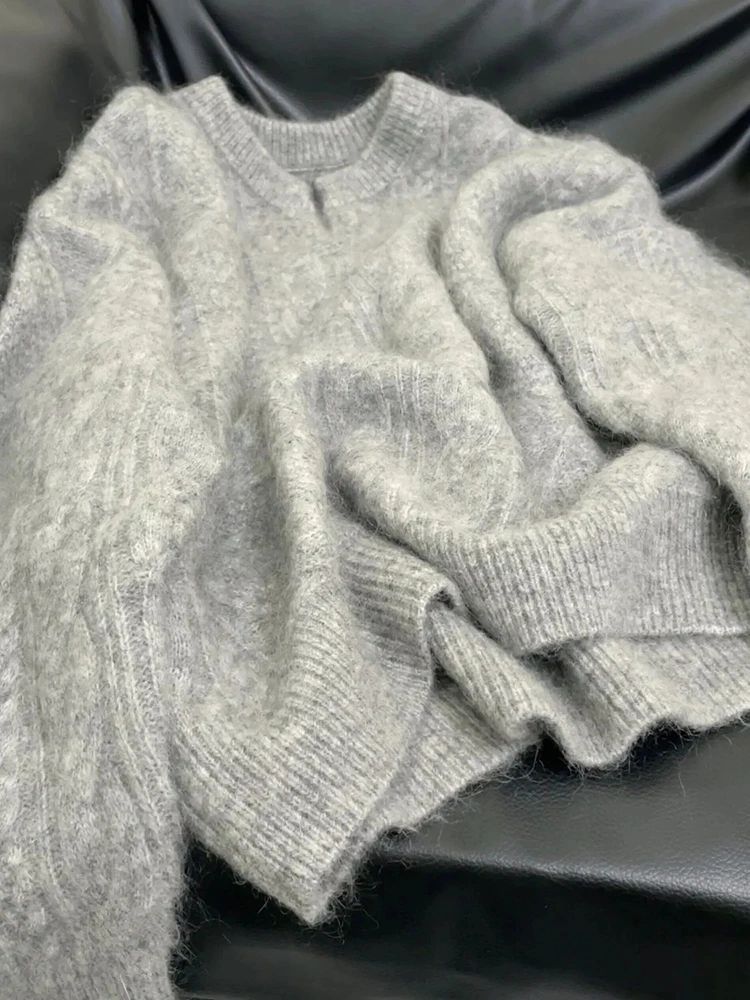 

Серые вязаные свитера с v-образным вырезом, женские осенние корейские свободные повседневные джемперы в ленивом стиле Y2K, модные зимние теплые простые пуловеры Mujer