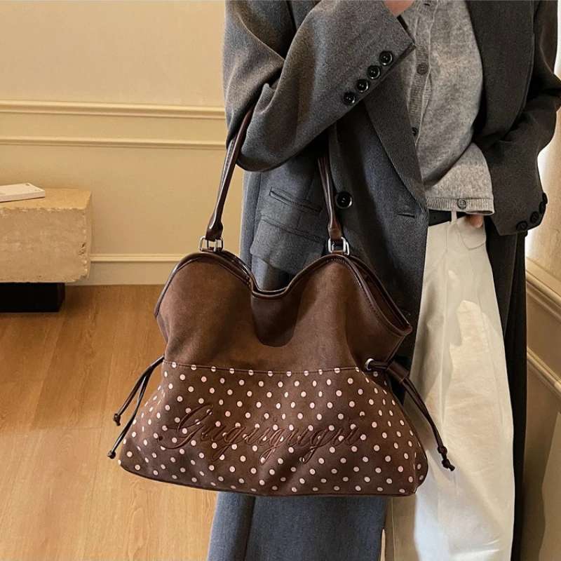Bolso de hombro de marca para mujer Y2k, bolso de moda con lunares, bolso de mano coreano informal versátil con estampado de leopardo, bolsos de mano esmerilados marrones