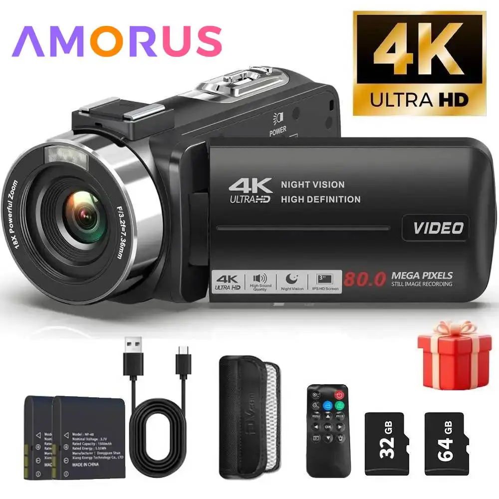 Caméra vidéo 4K caméscope Ultra 80MP appareil photo numérique caméra Vlogging pour YouTube 3.0 "IPS 270 °   Écran IR Vision nocturne DV portable