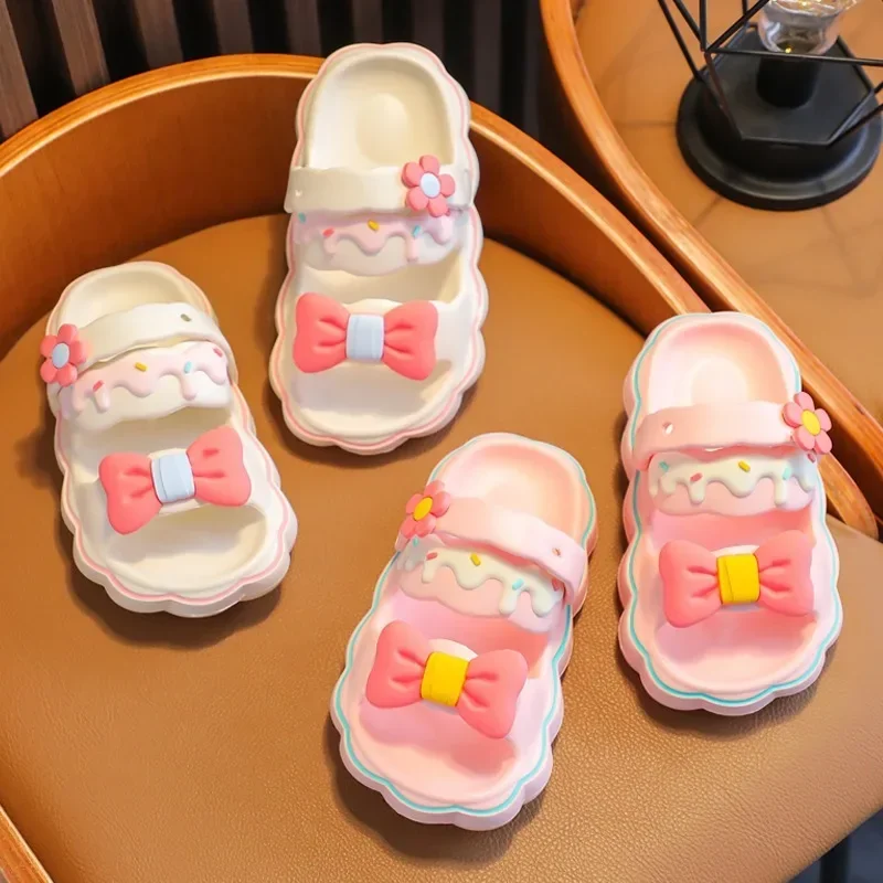 

Summer Cute Girls' Slippers with Bowknot Kids Non-slip Beach Sandals Children Fashion Candy Color Flip Flops Soft Sole EVA Flats