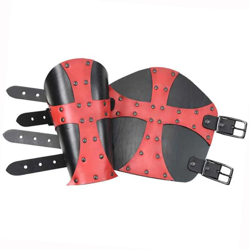 อัศวินยุคกลาง Templar Crusader Arm Guard เกราะ Steampunk PU หนัง Bracer Gauntlet สายรัดข้อมือนักรบ Cosplay Prop