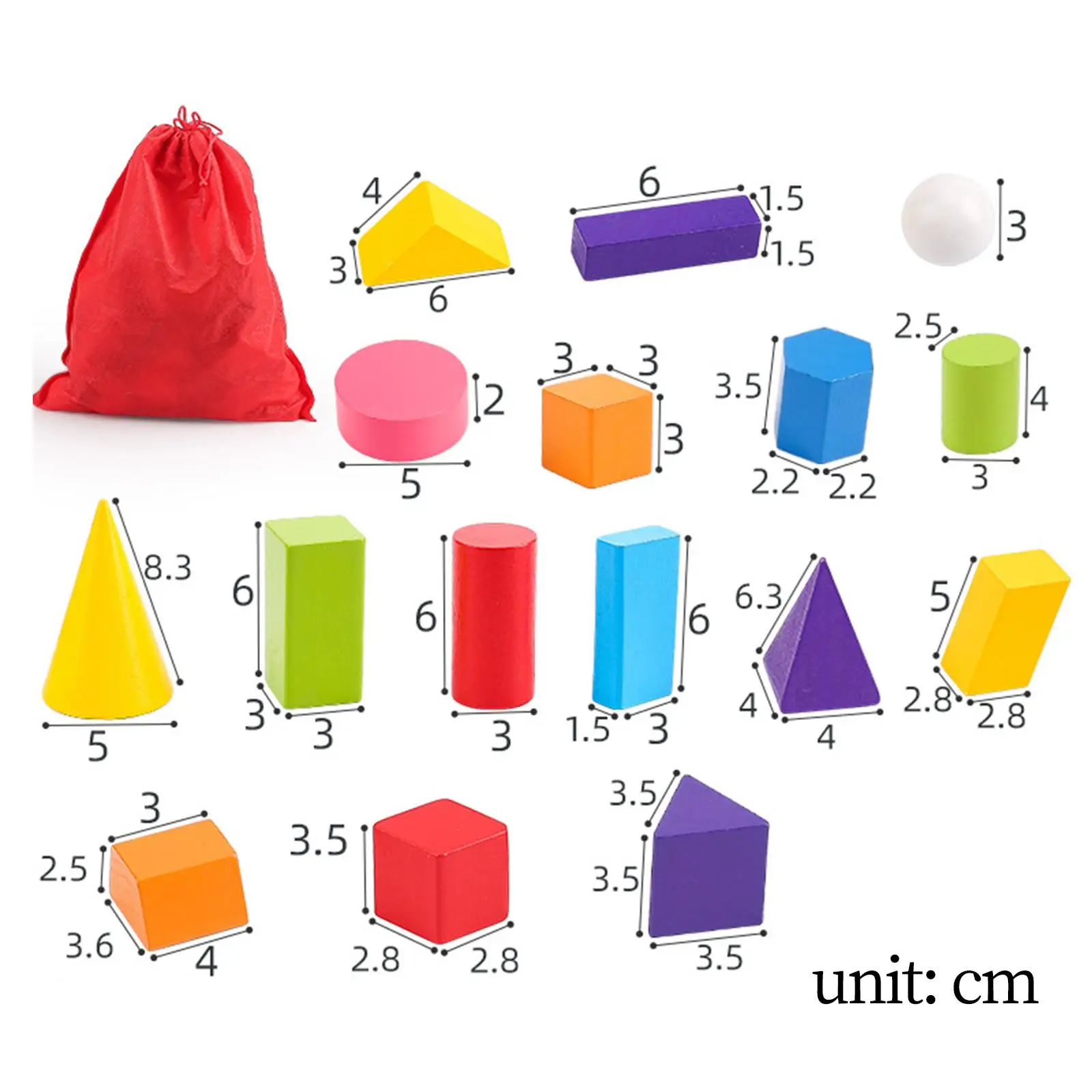 Geometrische Feststoffe aus Holz, 3D-Formen, Geometrie-Set, bunt, für Zuhause im Klassenzimmer