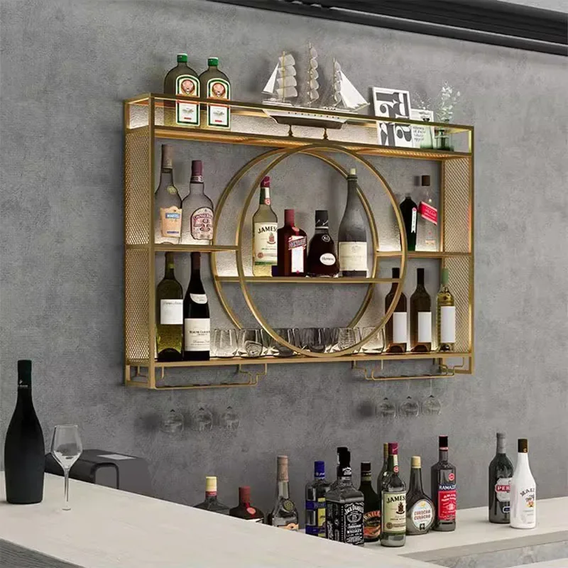 

Metal Storage Cabinet Iron Shelves Wall Bar Room Liquor Elegant Vintage Wine Stands Whiskey Showcase Accessories Decoration Rack