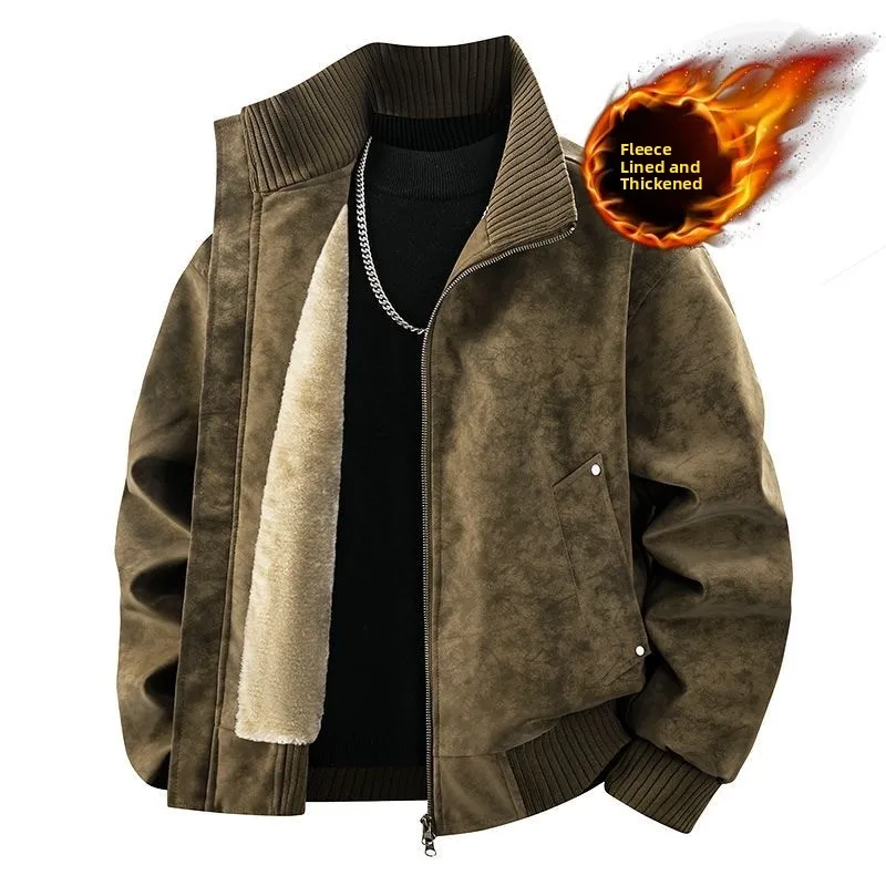 

American Retro Stand Collar Leather Jaet Loose Casual Versatile Outerwear Premium Large Size Men's Top Youth Trend