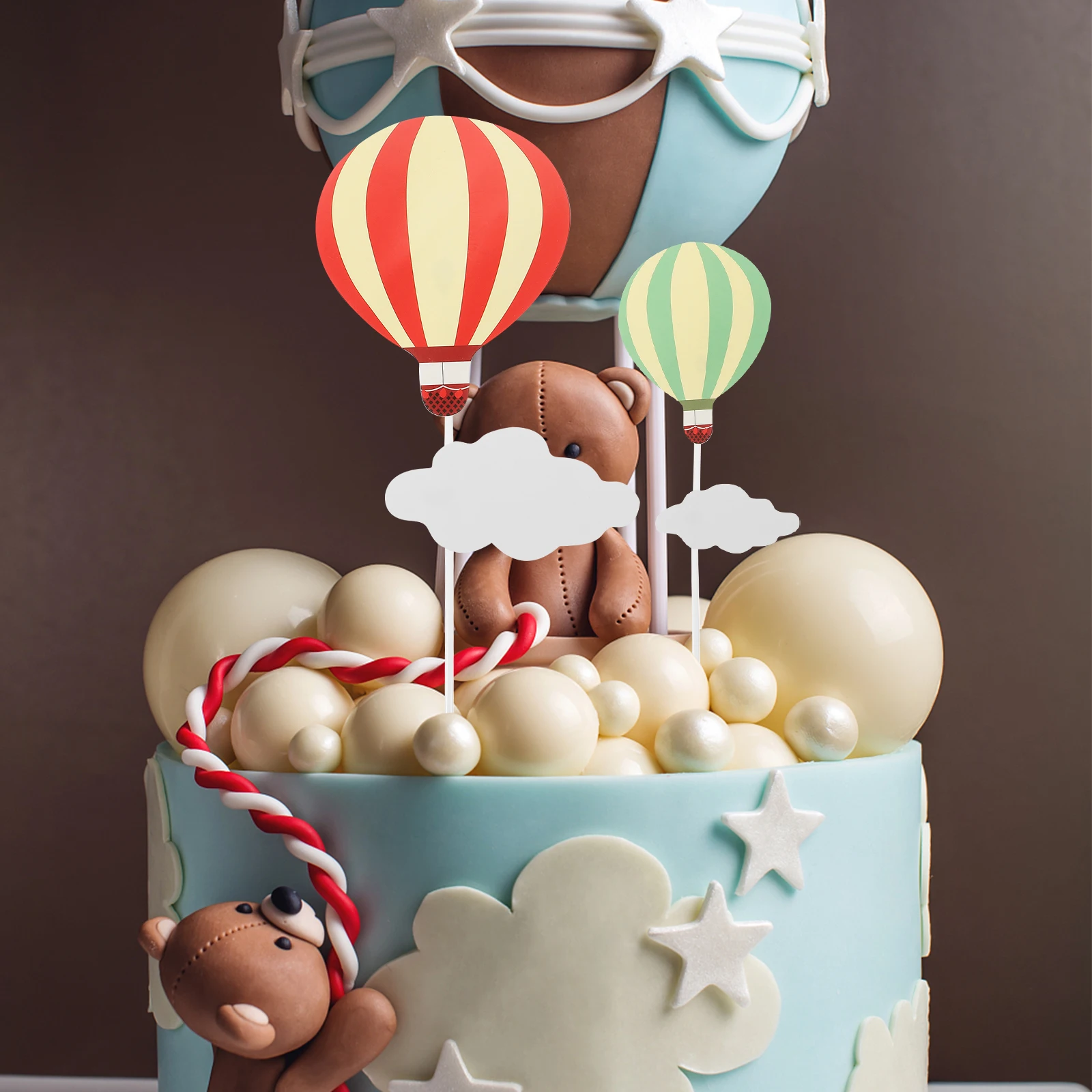 

White Cloud Hot Air Balloon Cake Cupcake Toppers Picks for Baby Bridal Wedding Birthday Party Decorations