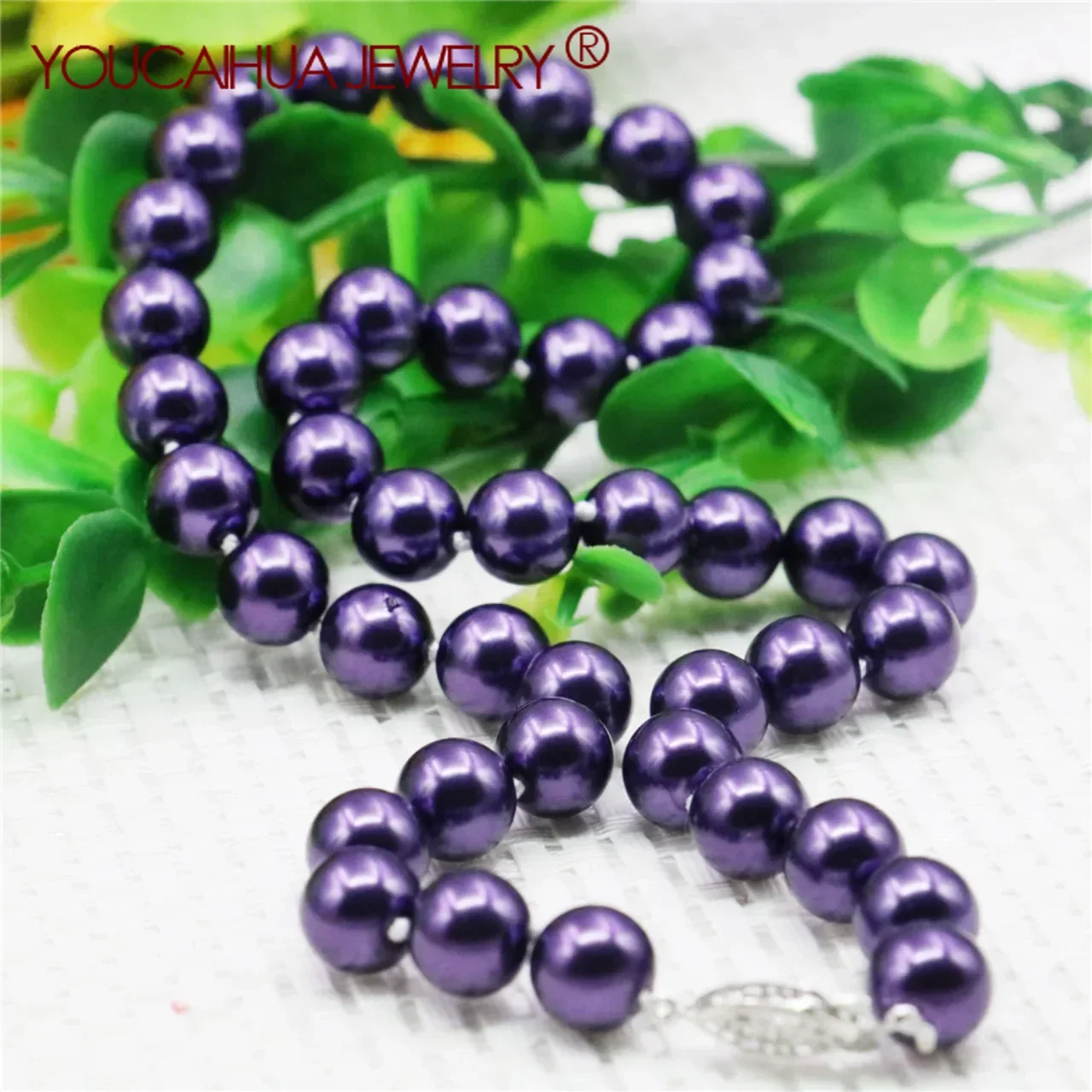 8 10mm Round Dark Purple Pearl Shell Necklace Women Girl Hand Made Neckwear Jewelry Making Design Fashion Accessory Mothers Gift