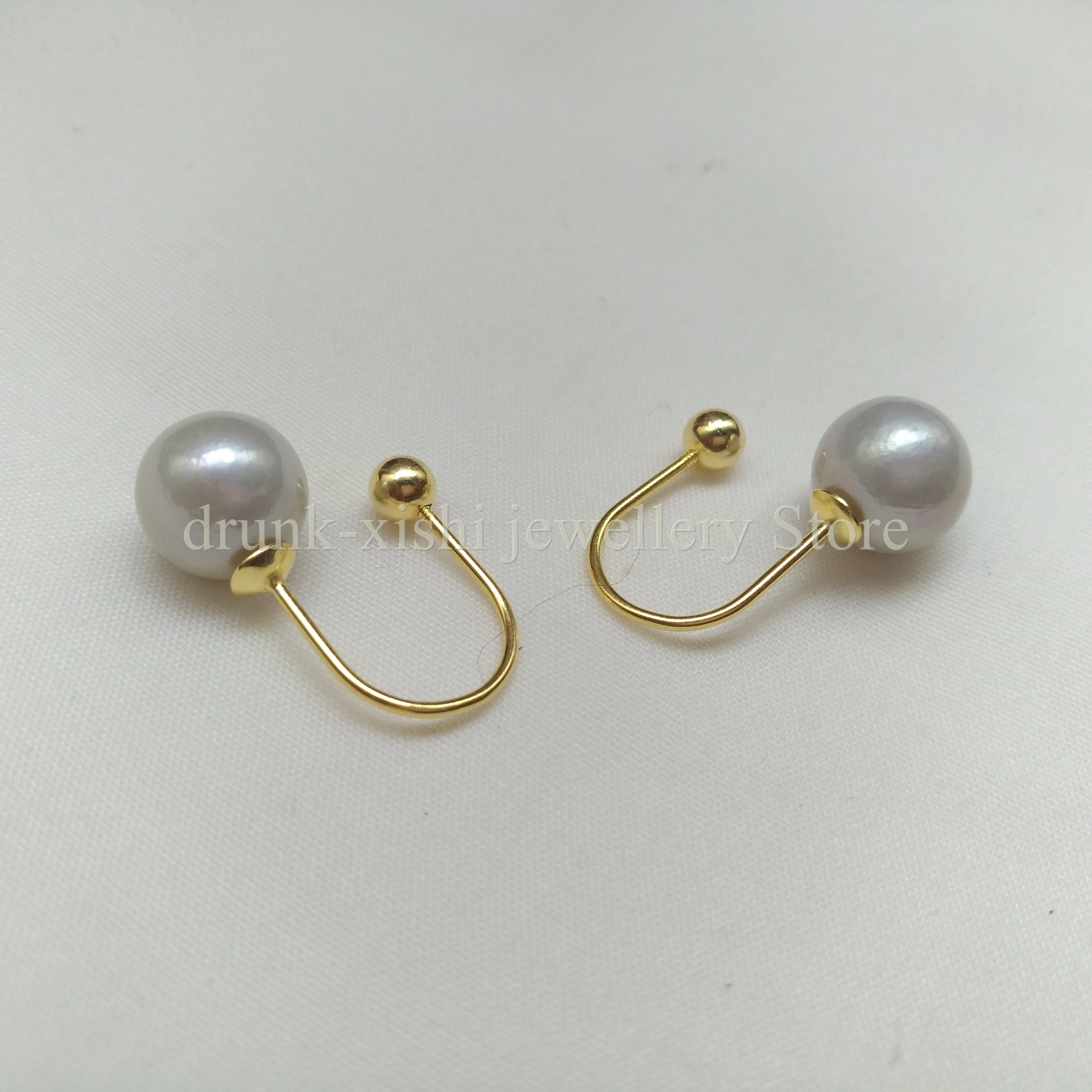 Real Photo New Aaa 9-10mm Akoya Gray Round Hook Real Pearl Earrings 14k Fine Jewelry Free Shipping