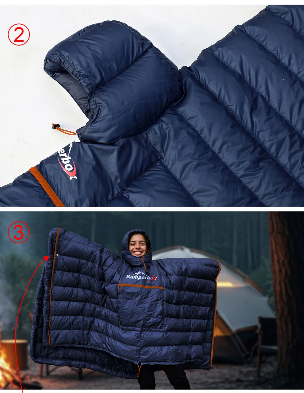 Kamperbox Winterschlafsack Poncho Winter Camping Poncho Winter Tragbarer Schlafsack Campingdecke PC600 – Detail 5