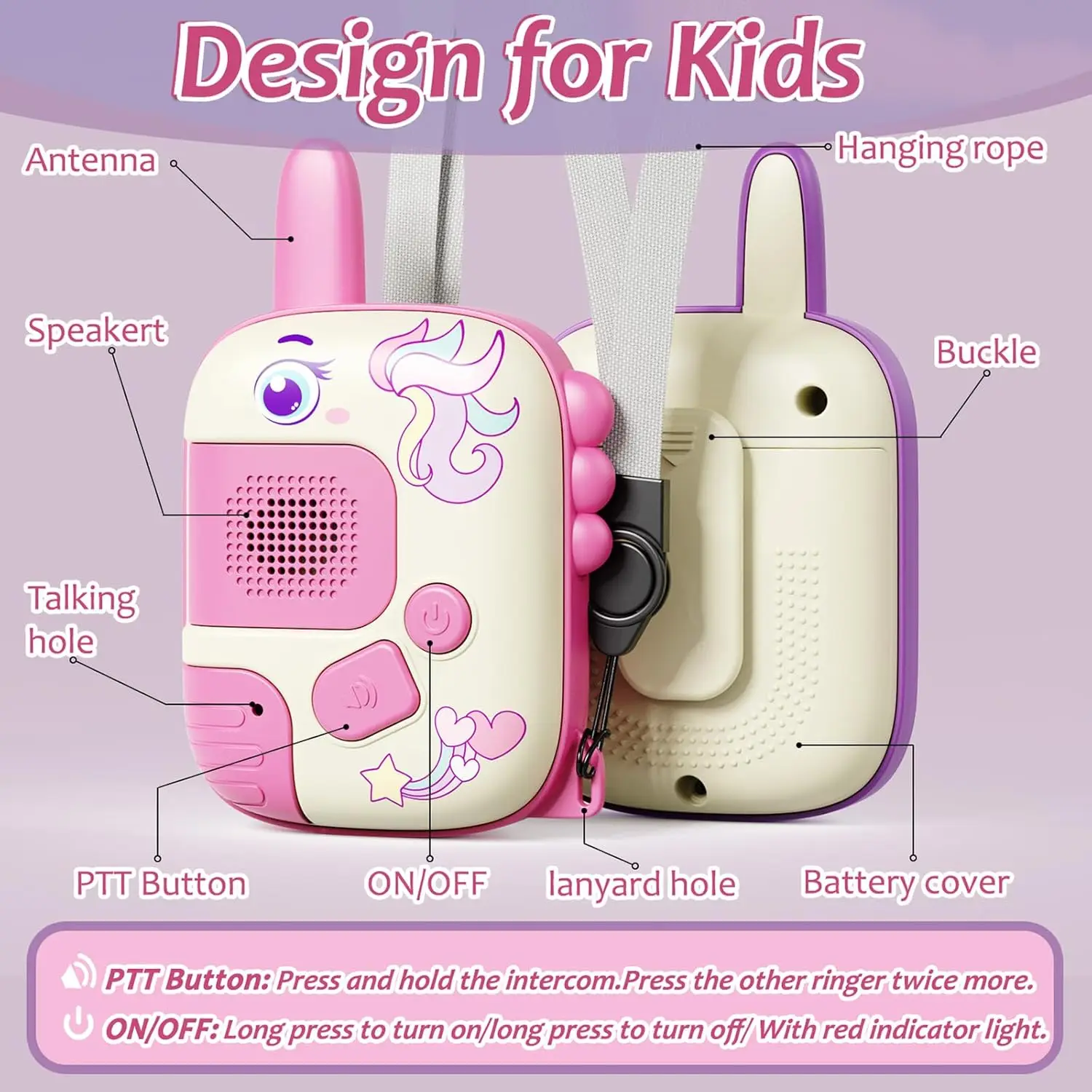 2PCS Walkie Talkie ของเล่นสําหรับเด็ก,ของขวัญยูนิคอร์นสําหรับเด็กผู้หญิงอายุ 3-9,ของขวัญวันเกิด Xmas ของขวัญกิจกรรมกลางแจ้งและในร่ม,camping