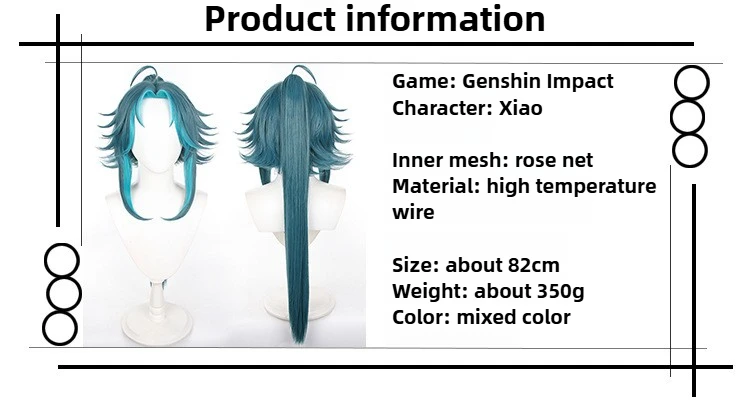 Jogo genshin impacto xiao cosplay peruca homem mulher destaque cabelo azul jogo personagem vestir-se perucas acessórios de fantasia de halloween