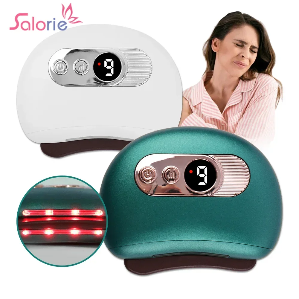 Electric 9 Gears Scraping Board Red Bian Stone Hot Compress Vibration Facial Lifting Relaxation Face Back Guasha Massage Device