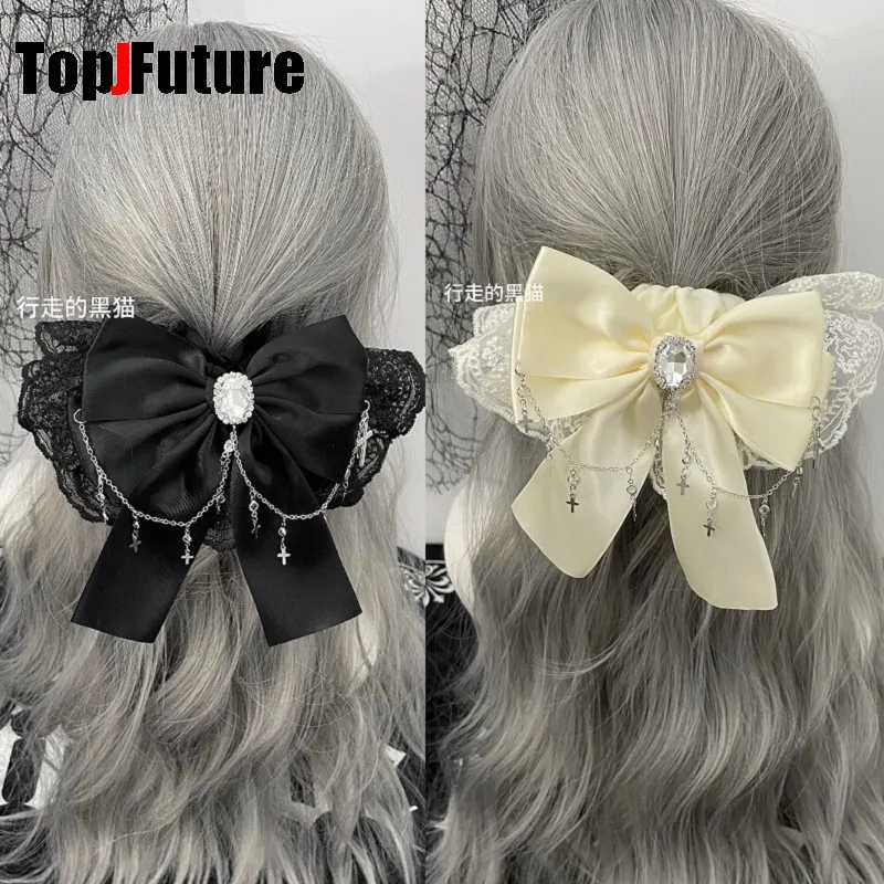 

Женская готическая Y2K девушка косплей Harajuku панк лента бант с рюшами цветочная петля для волос веревка для волос эластичные ленты для волос аксессуары для волос