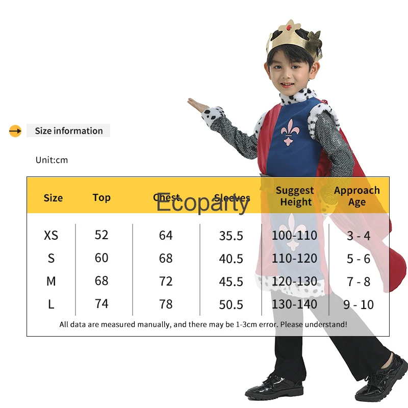 Costume de cosplay du roi médiéval pour enfants, uniforme Nette King Arthur pour enfants, cape et couronne trempée, olympiques de fête d'Halloween pour garçons