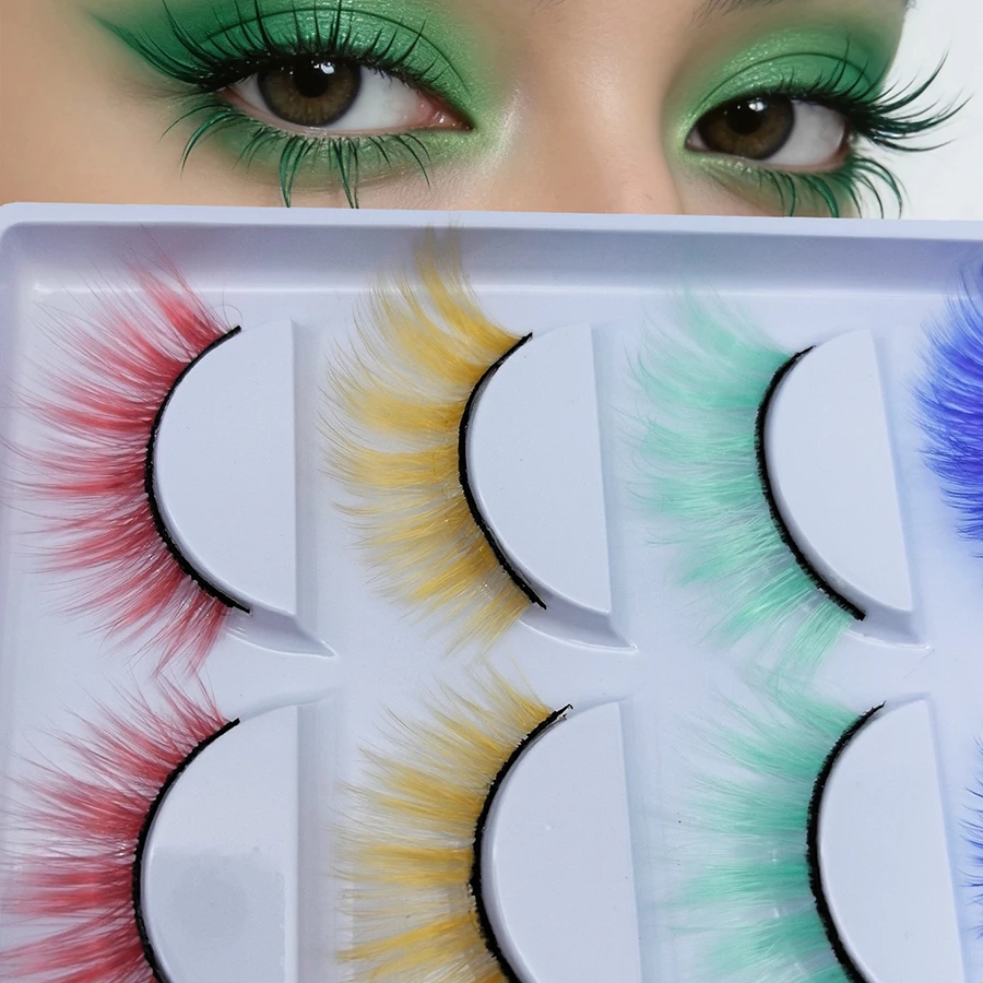 5 Pairs Mixed Color 3D False Eyelashes - D Curl for Natural, Thick, and Soft Eyelashes - Over-the-Top Thick Stage Makeup Party P